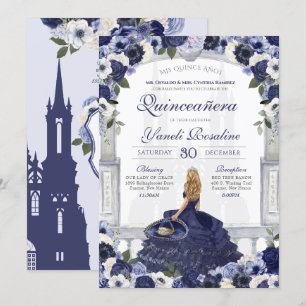 Invitation Roses Bleus Elegant Charro Princesse Quinceanera