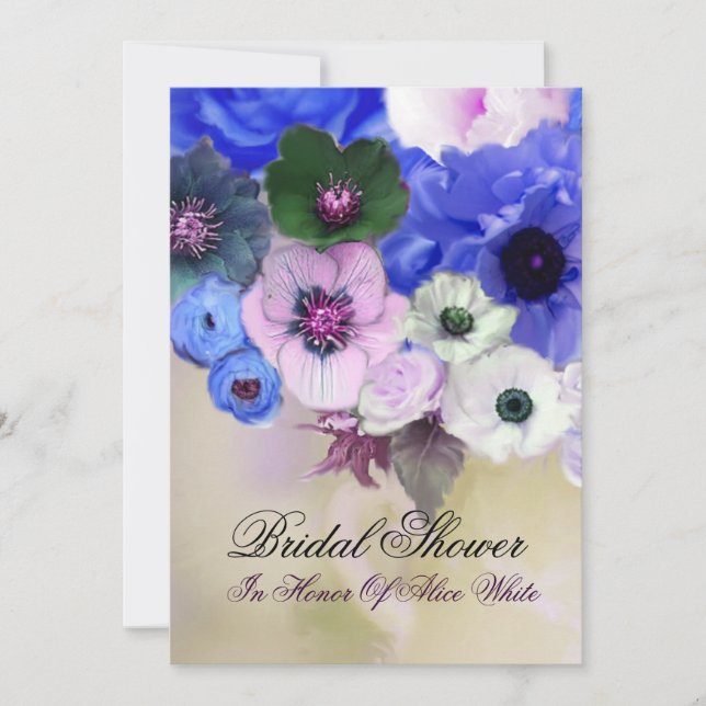 INVITATION ROSES BLEUS ET ANÉMONES FLEURS SHOWER DE MARIAGE (Devant)