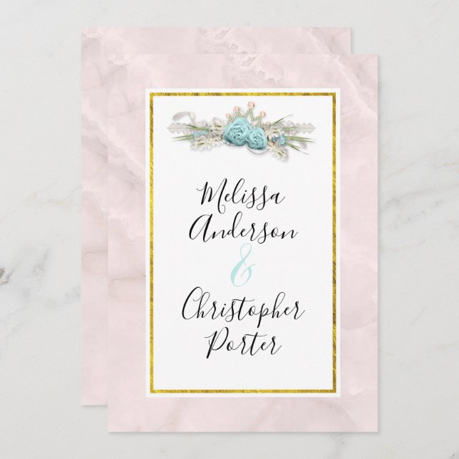 Invitation Roses bleus et Mariage de bouquet floral de la Cou (Devant / Derrière)