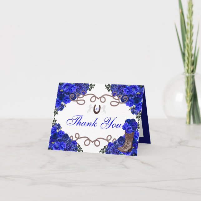 Invitation Roses Bleus Occidentaux Charra Quinceanera Merci (Devant)