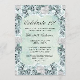 Invitation Roses bleus vintages et quatre-vingtième fête
