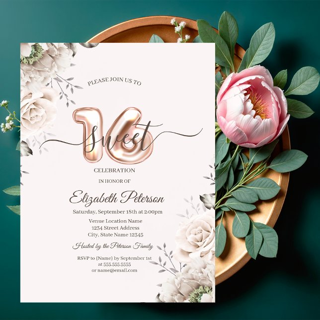 Invitation Roses Blush Élégantes Roses Roses 16 (Créateur téléchargé)