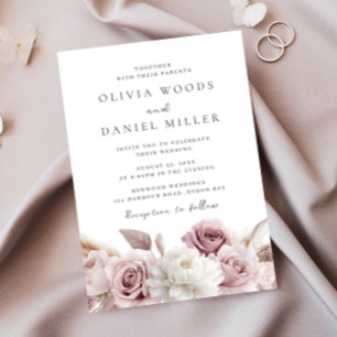 Invitation Roses Blush moderne Beau Mariage