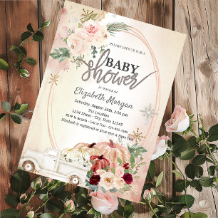 Invitation Roses Boho citrouilles, Baby shower de camion