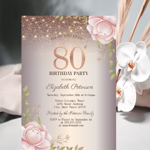 Invitation Roses Boho,Guirlande Lumineuse Pailletée 80e Anniv