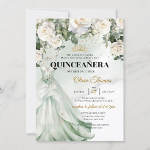 Invitation Roses Boho Sage & Roses Blanches Verdure et or