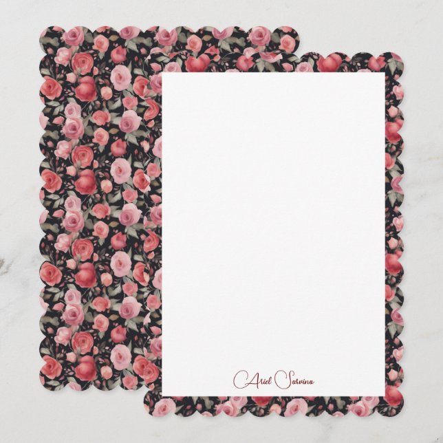 Invitation Roses botaniques romantiques rouges et roses (Devant / Derrière)