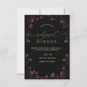 Invitation Roses Bourgogne foncé Dîner de répétition noir