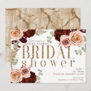 Invitation Roses Bourgogne rose et or blanc pour la Mariée