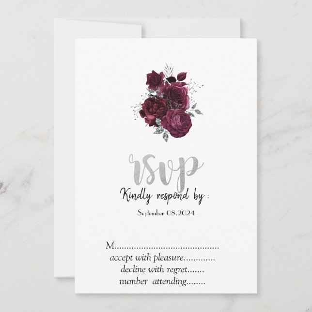 Invitation Roses Bourgogne RSVP   (Devant)
