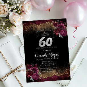 Invitation Roses Bourguignonnes Élégantes 60e Anniversaire