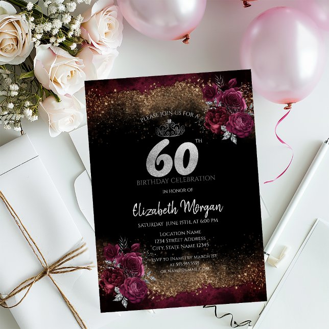 Invitation Roses Bourguignonnes Élégantes 60e Anniversaire (Créateur téléchargé)