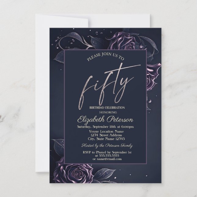 Invitation Roses Chic Sombre Gothique 50e Anniversaire (Devant)