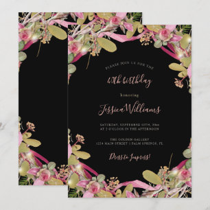 Invitation Roses chics et anniversaire floral de feuillage
