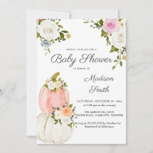 Invitation Roses Citrouille rose aquarelle BABY SHOWER