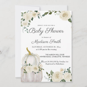 Invitation Roses Citrouilles blancs Aquarelle BABY SHOWER