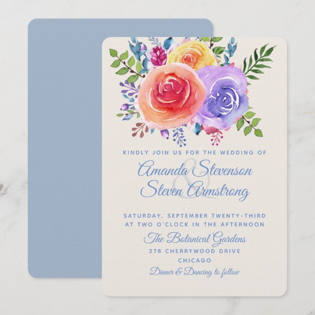 Invitation Roses Colorées Aquarelle Florale (Devant / Derrière)