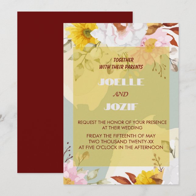 Invitation Roses colorés et caractéristiques pour mariage (Devant / Derrière)
