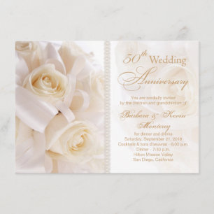 Invitation Roses crème blanche 50e anniversaire de mariage