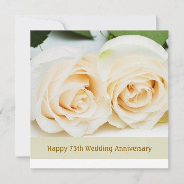 Invitation Roses crème blanche, 75e anniversaire de mariage (Devant)