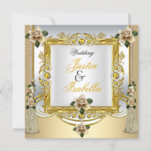 Invitation Roses Crème de Mariage Tassels Floral Or