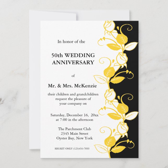 Invitation Roses d'anniversaire (Jaune) (Devant)