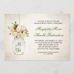 Invitation roses dans le bocal mason ENGAGEMENT PARTY invitat
