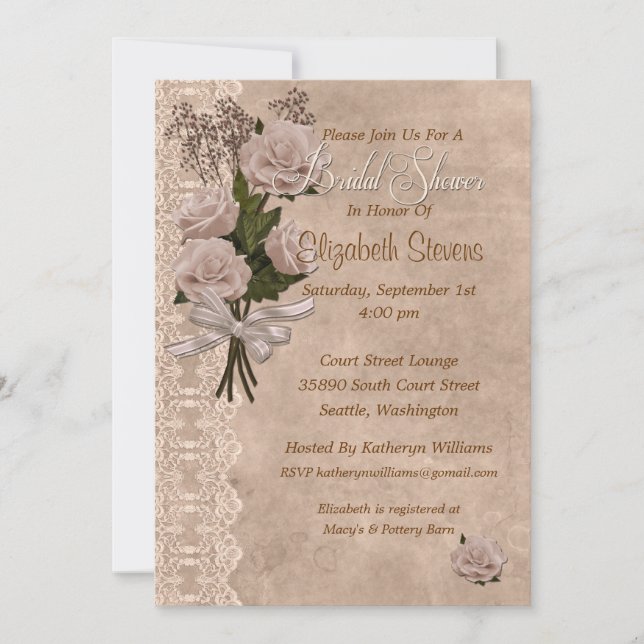 Invitation Roses dans le rose (Devant)