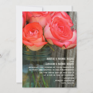 Invitation Roses Dans Un Mason Jar Grange Mariage En Bois Inv