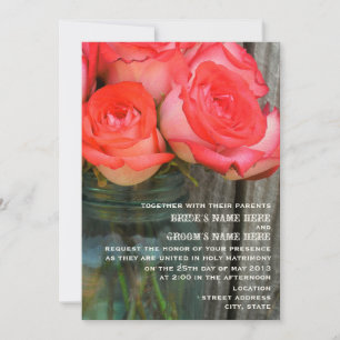Invitation Roses Dans Un Mason Jar Grange Mariage En Bois Inv