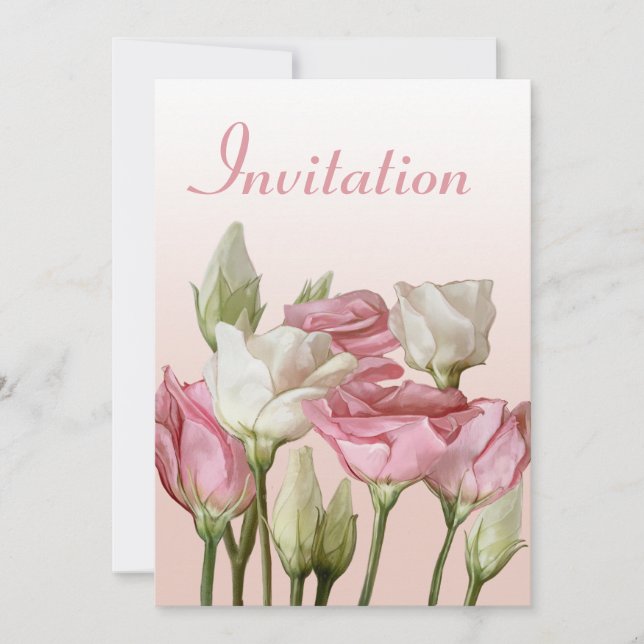 Invitation Roses d'aquarelle blanc et rose (Devant)