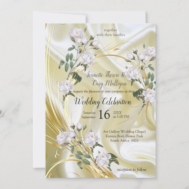 Invitation Roses d'aquarelle blanche peints sur la soie de ch (Devant)