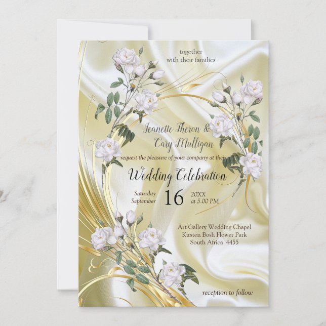 Invitation Roses d'aquarelle blanche peints sur la soie de ch (Devant)