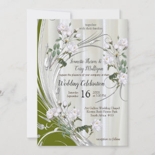 Invitation Roses d'aquarelle blanche peints sur la soie de ch