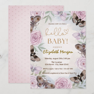 Invitation Roses d'aquarelle papillons Baby shower des points