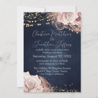 Invitation Roses d'aquarelle romantique sur Moody Blue