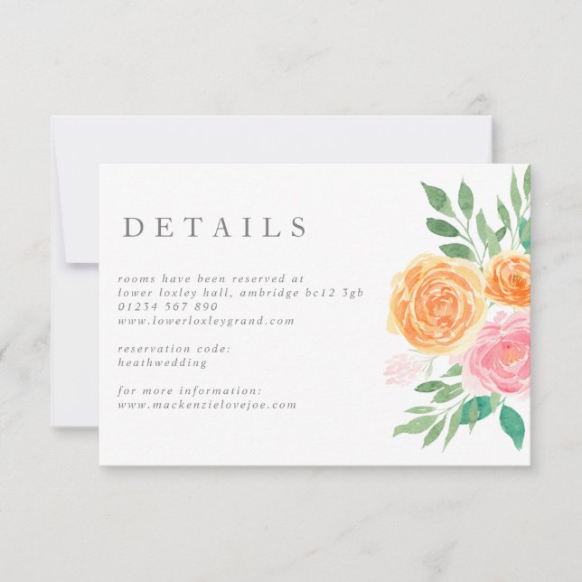 Invitation Roses d'aquarelle rose et orange Télécharger le bo (Devant)