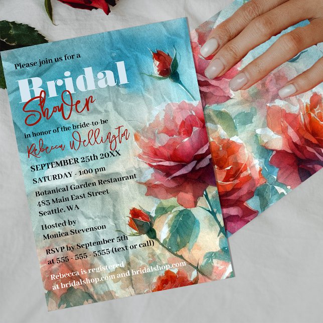 Invitation Roses d'aquarelle sur la Fête des mariées de papie (Créateur téléchargé)