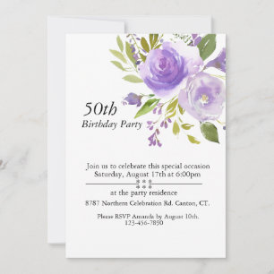 Invitation Roses d'aquarelle violet, personnalisable 50e anni