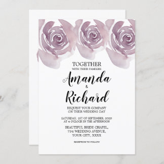 Invitation Roses d'aquarelle violette jolie Mariage nuptiale