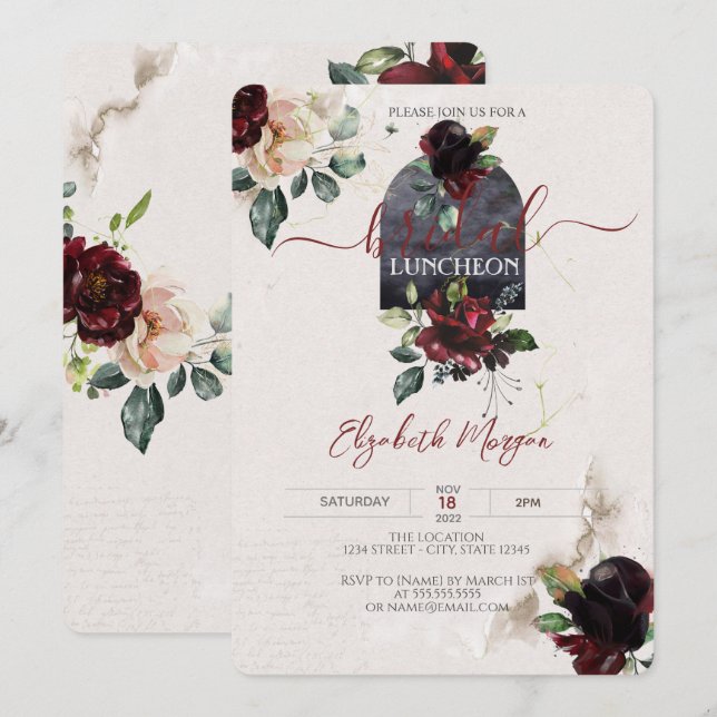 Invitation Roses de Bourgogne Fleurs de Mariage  (Devant / Derrière)