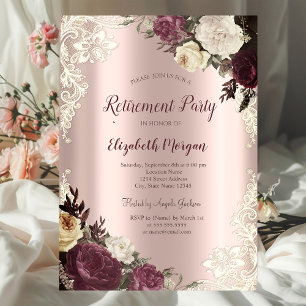 Invitation Roses de Bourgogne, Lace Rose Gold Retirement