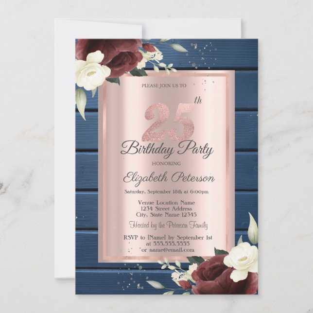 Invitation Roses de Bourgogne, Rose de bois bleu or 25e anniv (Devant)
