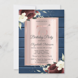 Invitation Roses de Bourgogne, Rose en Bois Bleu Or 75e Anniv
