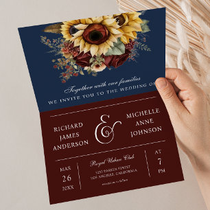 Invitation Roses de Bourgogne Tournesol Bleu Nuit Code QR Mar
