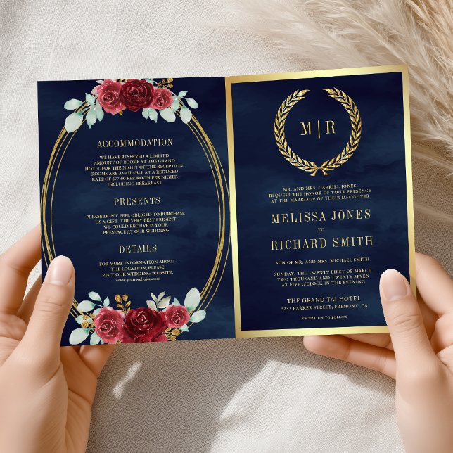 Invitation Roses de Bourgogne Tout en Un Code QR Mariage Mari (Créateur téléchargé)