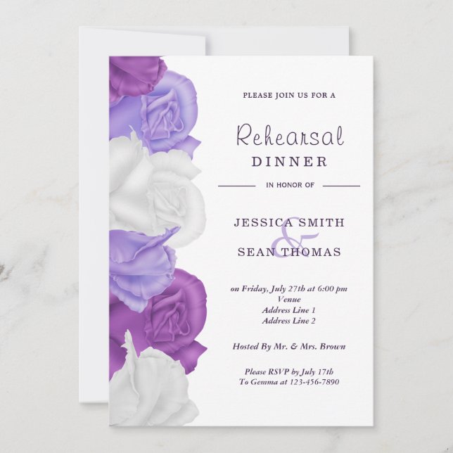 Invitation Roses de Collection Chic Dîner de Répétition de Ma (Devant)