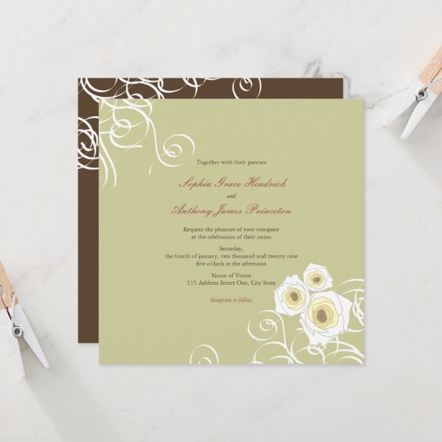 Invitation Roses De Crème Et Frottent Élégant Mariage Romanti (Devant/Arrière en situation)
