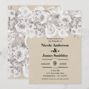 Invitation Roses de kraft rustiques blanches d'hiver de maria
