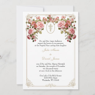 Invitation Roses de la Croix d'or catholique Mariage
